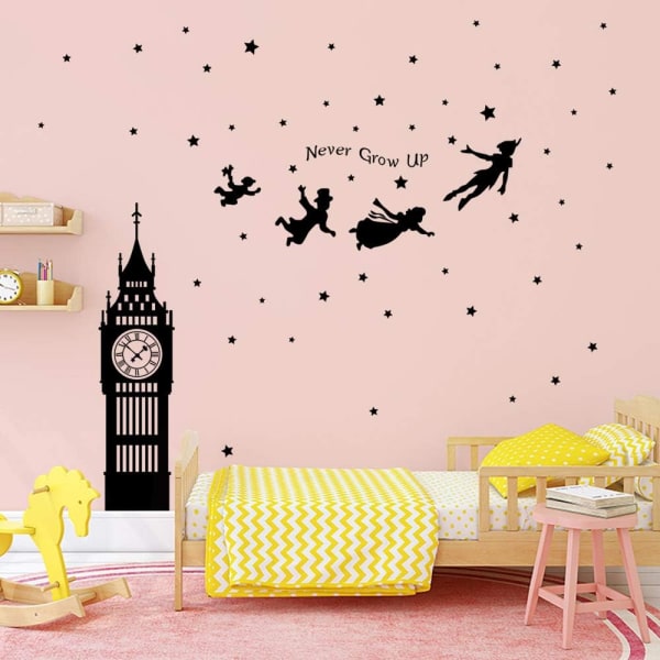 Peter Pan Wall Stickers Dekorative Stickers Big Ben Flying F,ZQKLA