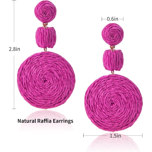 Raffia-pallokorvakorut naisille, Statement Raffia pyöreät riippuvat, ZQKLA