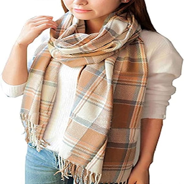 Vinter Tartan Scarf - Lång Pläd Damscarf Varm Ull Bri,ZQKLA