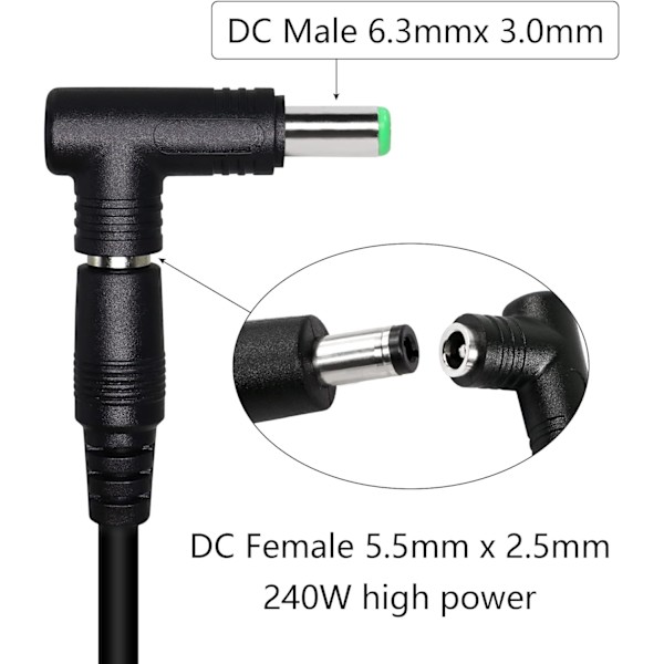 (2 st) DC-strömadapter, 90 graders vinkel DC-adapter 6,3 mm x 3,0 mm