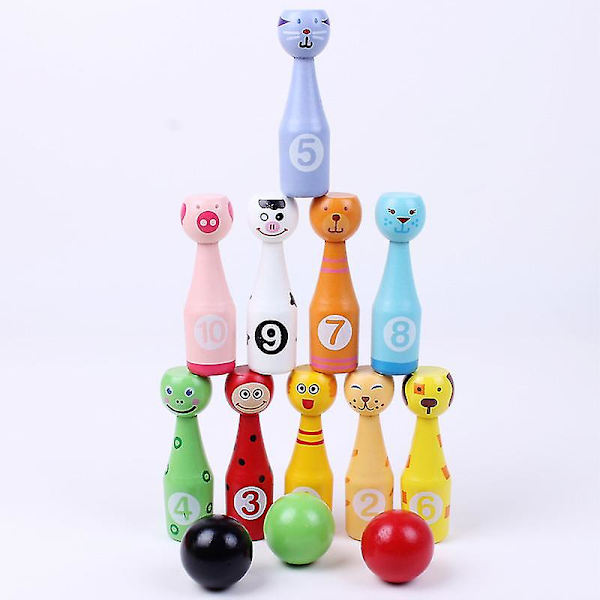 Jacootoys Ling Set Kegelspiel Kegeln Spiel Med 10 Käglor Och 2 Bollar Aktiv Leksak För Barn 3 4 5 År