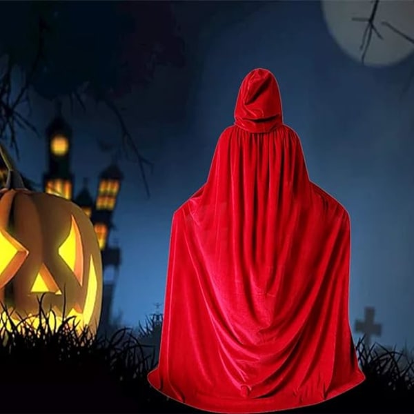 Unisex vuxen Halloween-sammetsmantel med huva Long Witch Cos,ZQKLA