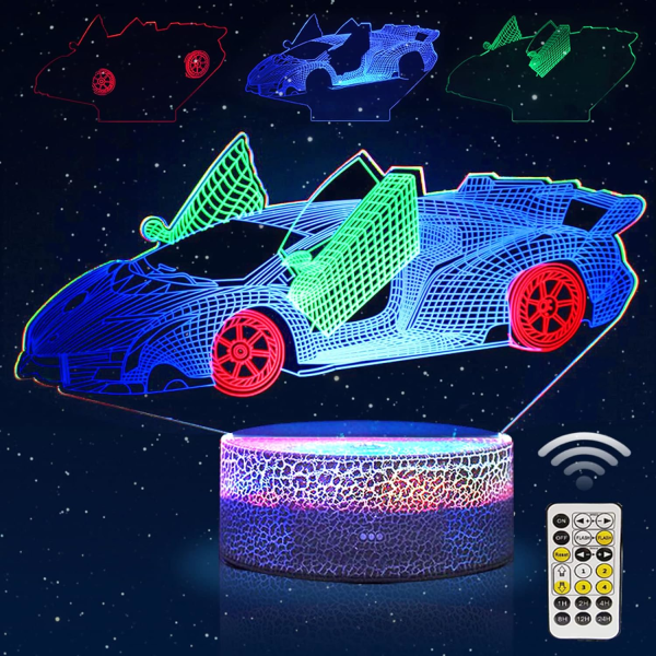 3D Race Car Night Light för pojkar 3D Illusion Billampa, 7 Col, ZQKLA