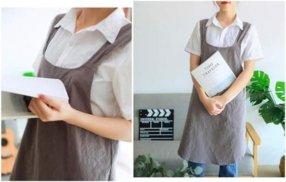 (Grå) Blød Bomuld Linned Forklæde Halter Kryds Bandage Forklæder J,ZQKLA