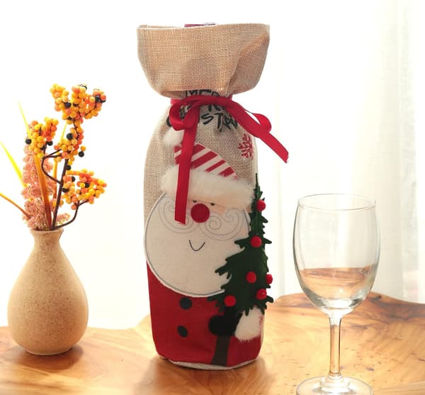 4 Stycken Vin Julpåse, Jute Vinflaskpresentpåse med, ZQKLA