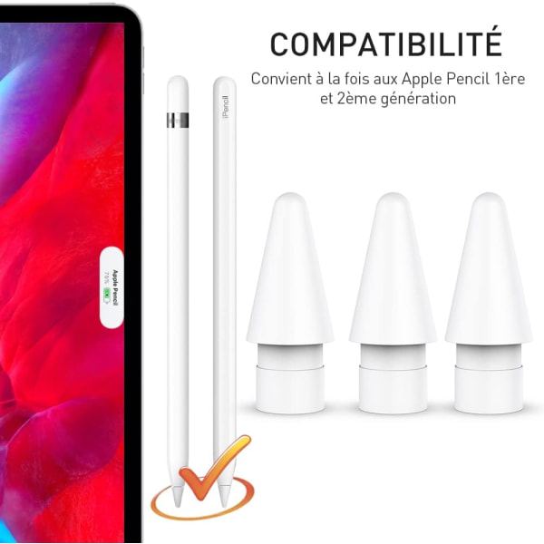 Pennor för Apple Pencil 2 & 1 Generation, 3-pack Hög Känslighet, ZQKLA