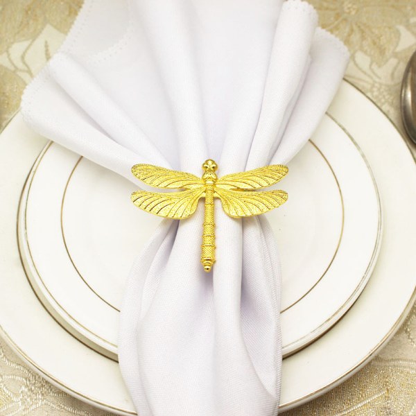 12 st Servettringar Dragonfly Guld Hotell Bordsprydnad Servett Spänne