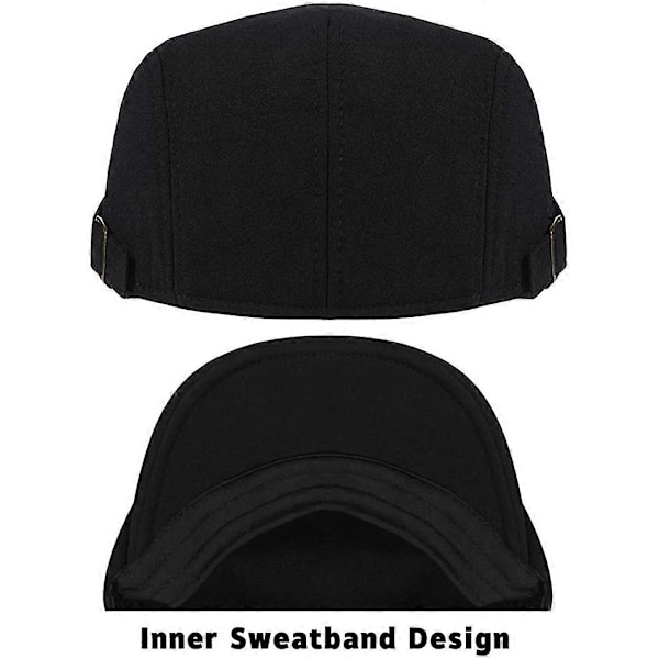 Justerbar Flat Top Beret for Menn (Svart)