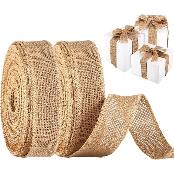 2 st 10m Rullar Rustik Naturlig Burlap Band för Presentinslagning och