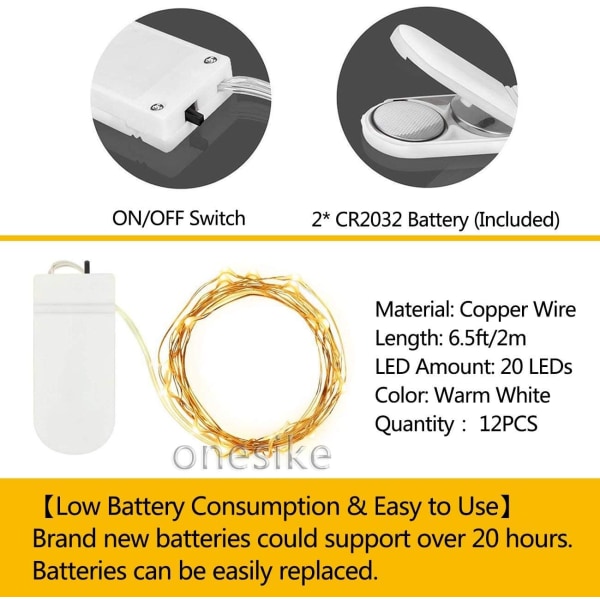 12 paket batteridrivna Fairy Lights, 20 LEDs 2M Copper Ga,ZQKLA