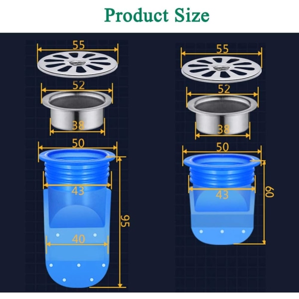Justerbar tilbakestrømningsbeskyttelse, 2-pakke silikon gulvavløp,, ZQKLA