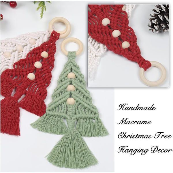 Set med 3 Macrame Hängande Julgranssatser i Macrame Vägg Cotto