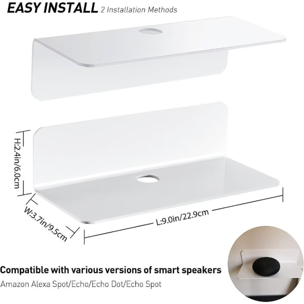 Hvid vægmonteret hylde sæt af 2, Udvid vægpladsen nemt - 9 tommer, ZQKLA