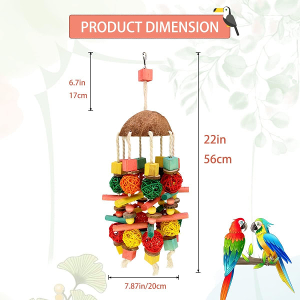 Et papegøjetyggetøj til fugle Stort papegøjelegetøj i naturtræ, B,ZQKLA
