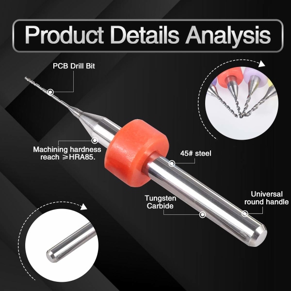 10 st Mini PCB Borrbitar 0,1-1,0 mm, Karbid Spiralfåra Ca,ZQKLA