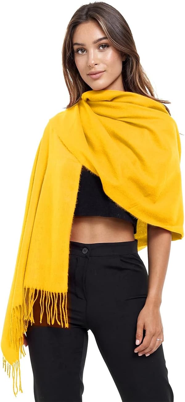 halsduk mysig, varm och vacker damponcho enfärgad halsduk oversized sjal (Gul) Yellow