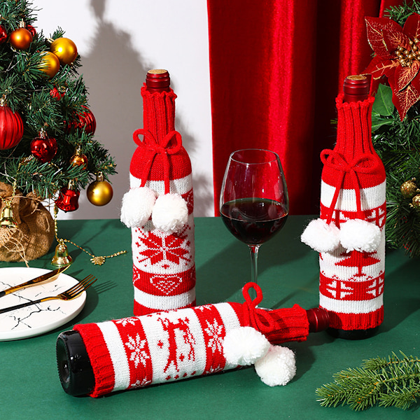Jul-tema Vinflaskfodral, Garnstickad Champagneflaskpåse av Hög Kvalitet, Förhöjer Feststämningen för Bröllop, Nyårsfester