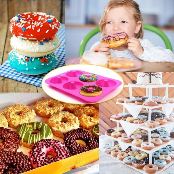 Donut silikonformer, non-stick silikon donuts, bakeform kakeformer donutformer for 6 donuts, bagels, muffins, 3 pakke 6 hulrom donuts baking