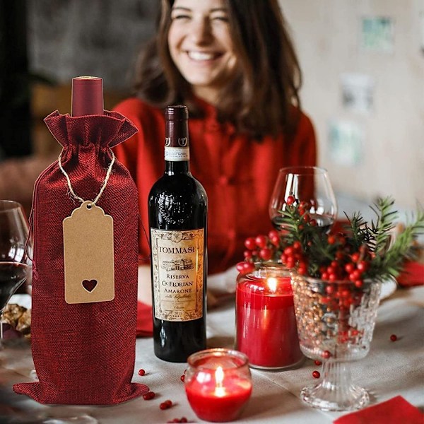 Miljövänliga Vinsäckar i Jute, Andningsbara Återanvändbara Vinflaskskydd med Dragsko, Perfekt för Blindprovning, Bröllops- och Födelsedagspresenter