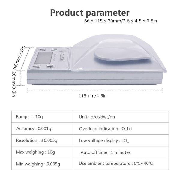 Elektronisk vekt Høy nøyaktighet 10g/0,001 Bærbar smykker digital vekt med vekt