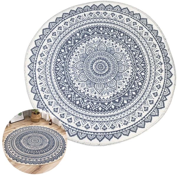 Vejrbestandigt, slidstærkt tæppe af polyesterfiber med mandala-design til boho-interiør