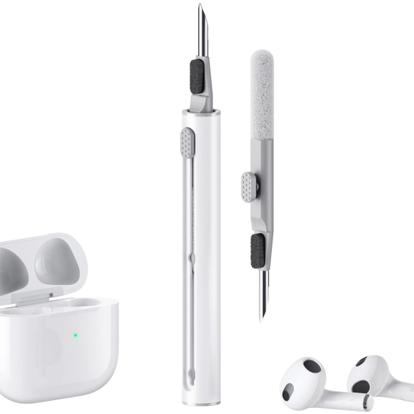 Multifunktions Rengøringspen Flocking Svamp til Bluetooth-høretelefoner Etui Rengøringsværktøj Hvid