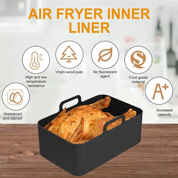 Air Fryer Silikonform, Rektangulär Silikonbehållare för Air Fryer, Silikonbricka för Air Fryer black large size