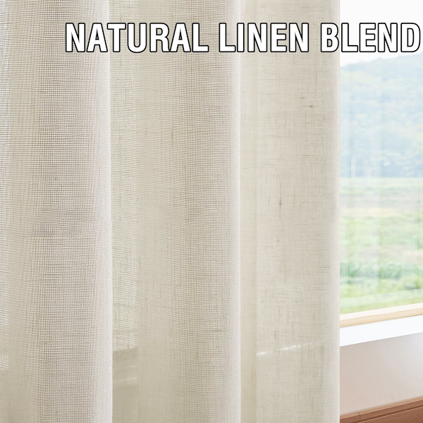Lin gardin i linlook, halvtransparent med hemper, til stue, hus