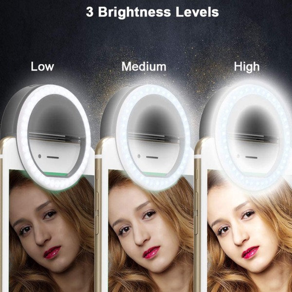 Selfie-ringlys, oppladbart med 36 LED-lys, 3-nivåer
