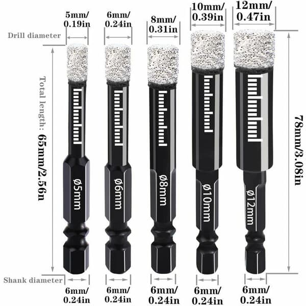 Diamantborebit 5mm 6mm 8mm 10mm 12mm Diamantborebits med H