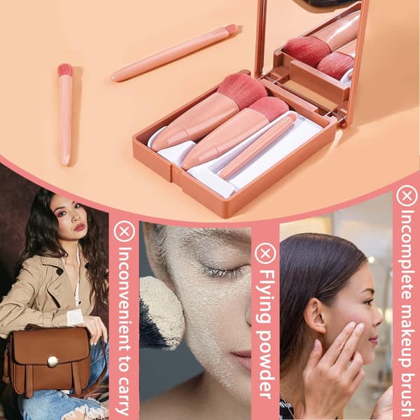 5-pak Makeup Brush Set med Spejlboks, Bløde Makeupbørster Cosm
