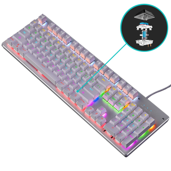 RGB LED-bakgrunnsbelyst mekanisk spilltastatur med 104 taster