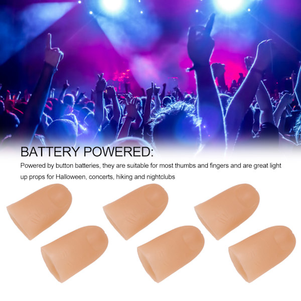 5 par finger lys op tommelfinger PVC 3V 40mAh batteridrevet 4,5 cm LED falske fingerlys til performance rekvisit rød