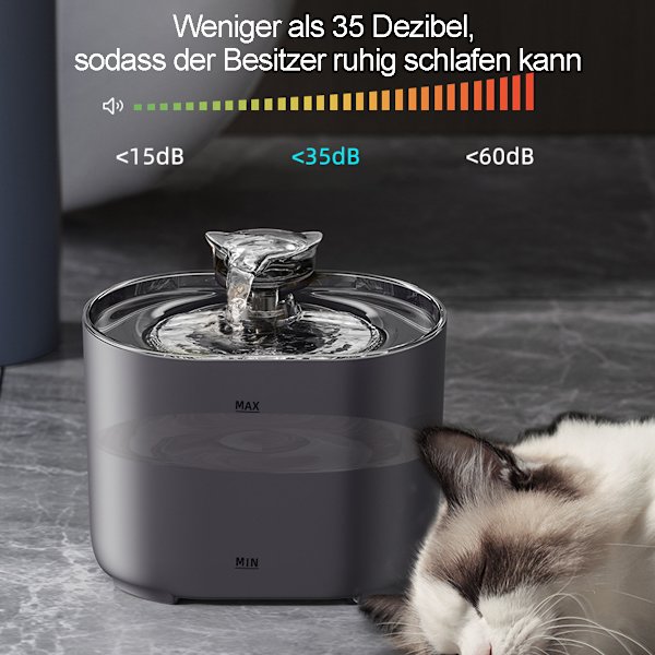 Kattfontän, super tyst dricksfontän för katter, 2,2L, för katter
