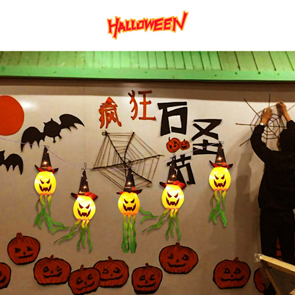 Mystisk Atmosfär Halloween Dekorationer, Vattentät Lysande Pumpa Häxhatt För Inomhus Prydnader Och Utomhus Ljusslingor (5 st)