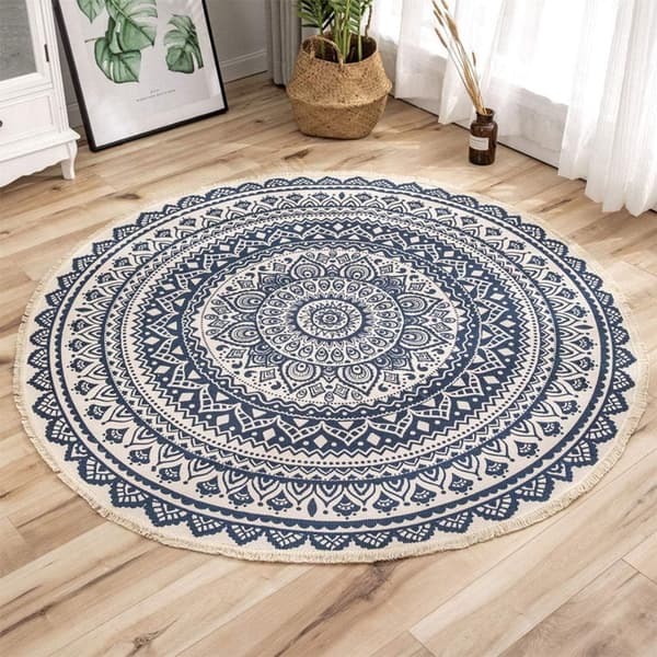 Vejrbestandigt, slidstærkt tæppe af polyesterfiber med mandala-design til boho-interiør