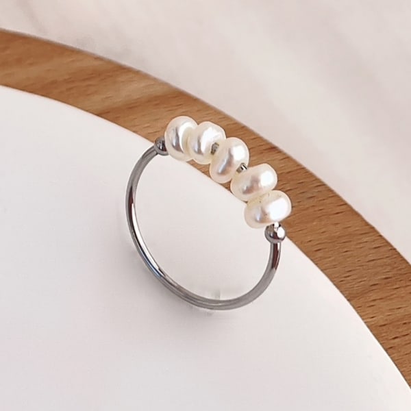 Ferskvands Uregelmæssig Perle Titan Stål Ring Piger Guld Ring Niche Design Mode Elegant Joker