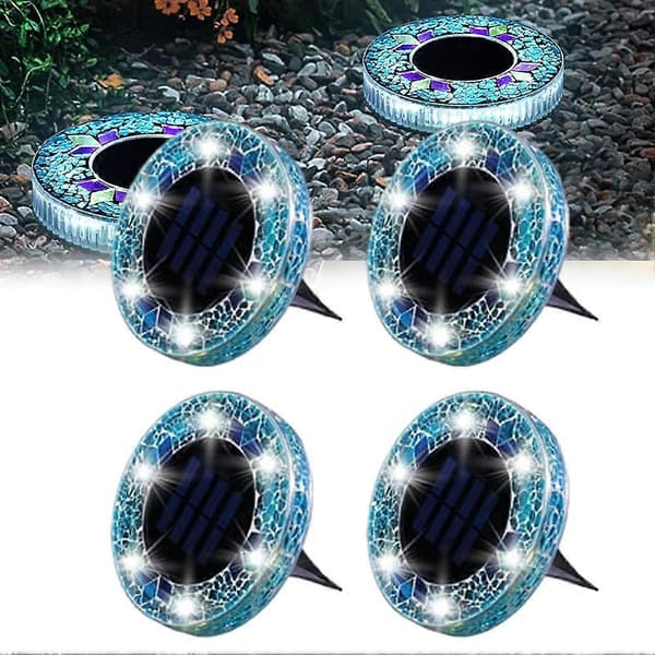 Mosaics Solar Disk Light Håndlaget Mosaikk Utendørs LED Vanntett Lys for Utendørs Stier Blue 4pcs