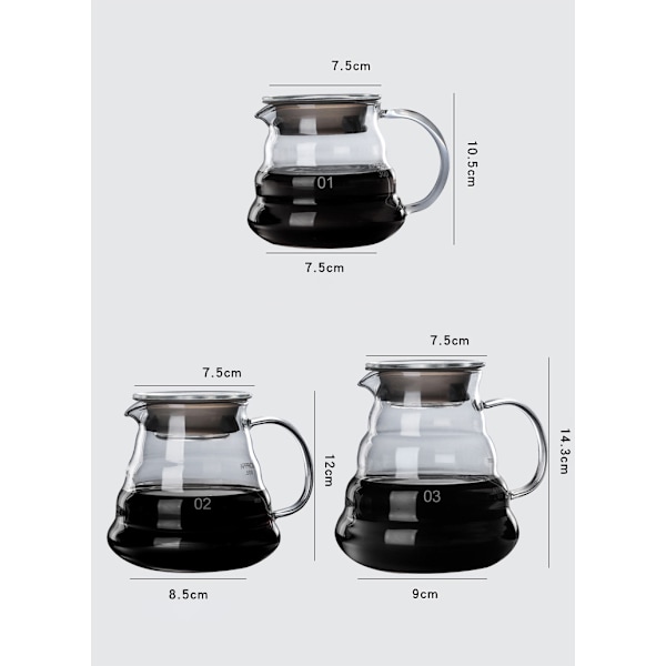 Kaffe sæt - 4 kopper | Håndfilter i glas med diamantlook 0,5 l