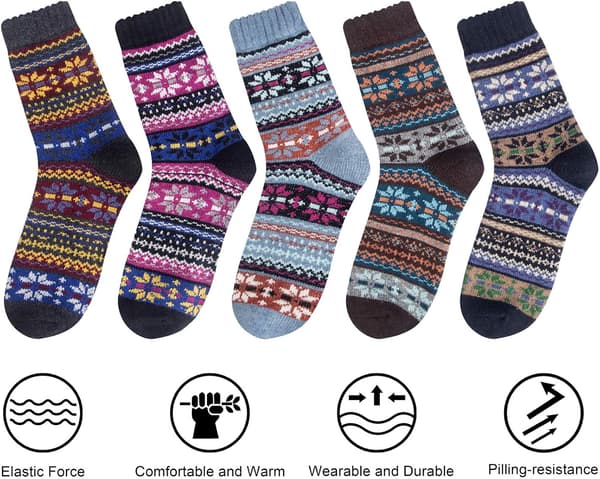 5 par dam vinterstrumpor, varma bomullsullstrumpor unisex present 36-