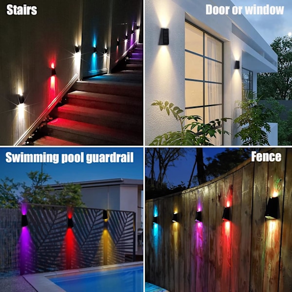 Solcellsdäckräckeslampor, Utomhus Solcellslampa med RGB-lägen och Minnesfunktion, Perfekt för Uteplats, Trädgård, Trappor (2-pack)