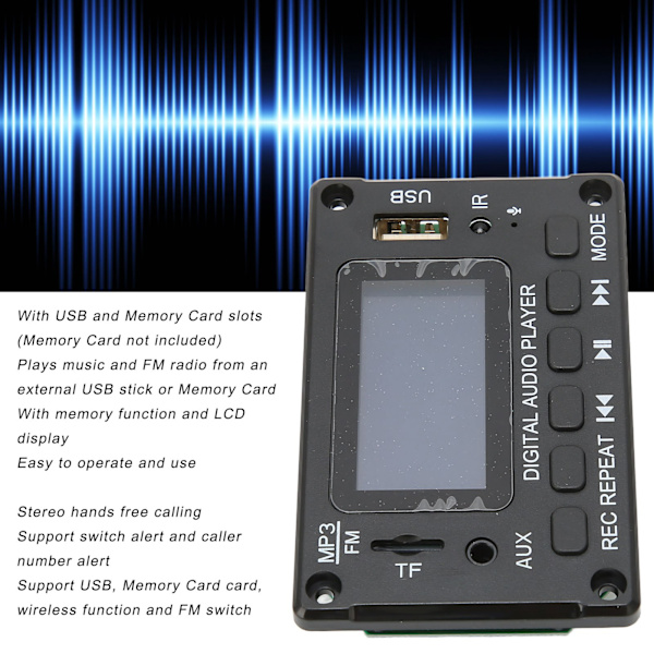 Bluetooth-dekoodauskortti LCD-näytöllä Monitoiminen Auton MP3-dekoodauskortti Autoon