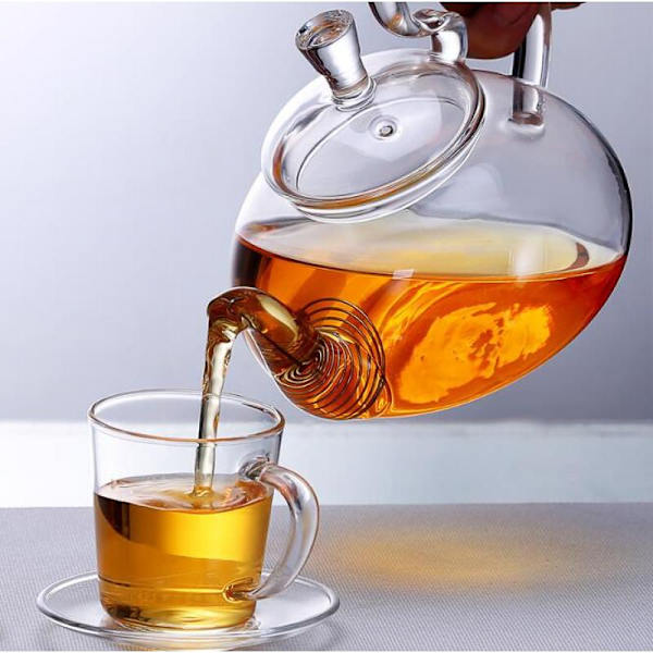 600 ml glas tekande med rustfrit stål si, varmebestandig
