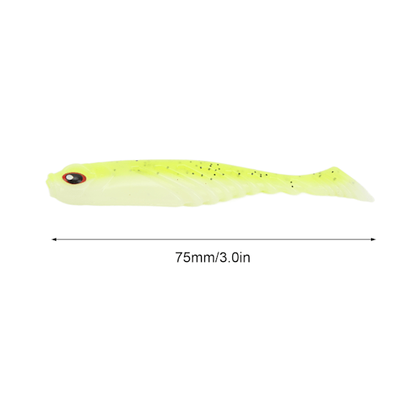 4 stk. AR48 75mm/3.2g T Hale Blød PVC Agn Dobbelt Farver Jigging Wobblers Kunstig Lokkemadsgul Hvid