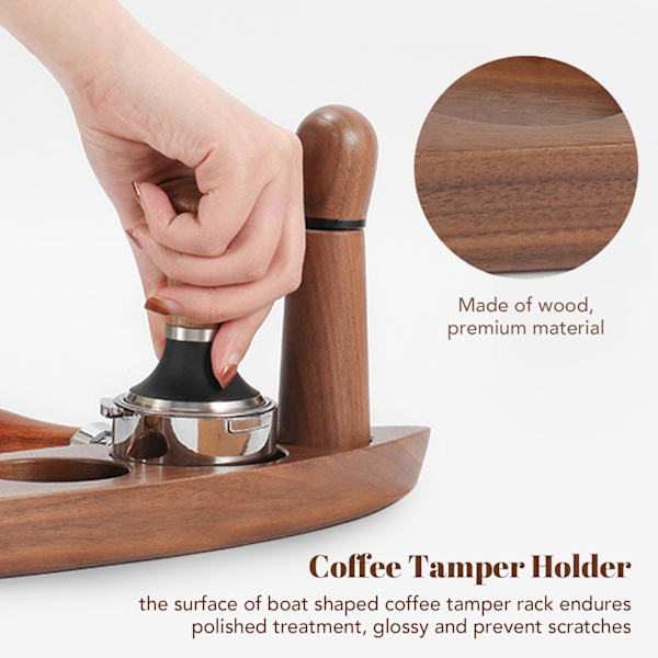 3 stk. Kaffekværn Tamper Holder Valnød Træ Gummi Rustfrit Stål Bådformet Fordeler Stativ Kaffe Tilbehør Til 58mm Base 58mm Tamper 58mm