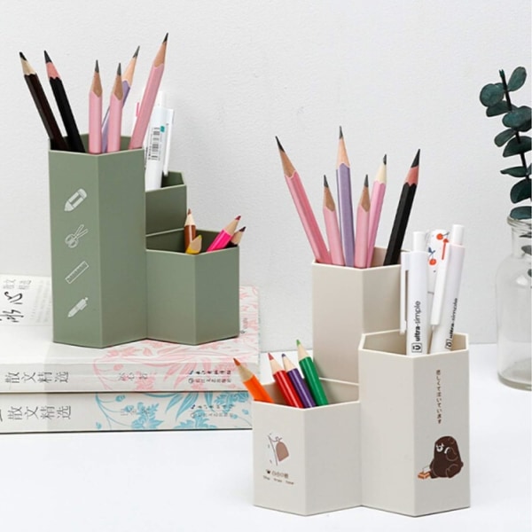 Pot de support de stylo, Porte-Stylo en Plastique, Pot à stylos kuusikulmainen, Multifonction Organisateur De Rangement De Rangement De Bureau Maquillage Pinceau Pot