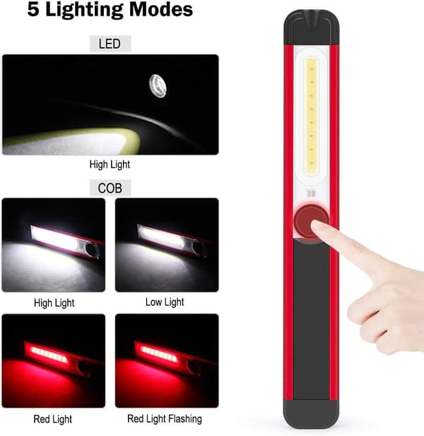 Arbeidslys, oppladbart LED-arbeidslys COB lommelykt 5 moduser Ma