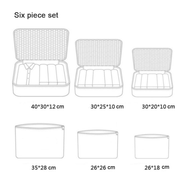Rejsetaske til opbevaring af bagage 6-delt sæt, flerfarvet quilt