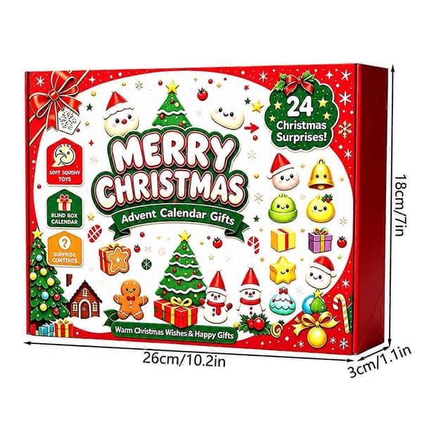 Julkalender 24 dagars nedräkningsbox med Squishy Fidget Toy-överraskningar för barn