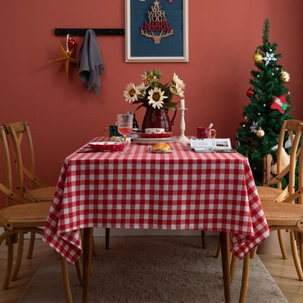 Dugmåtte til spisestueindretning, polyester gingham ternet rektangulær dug klassisk stil pletafvisende vandtæt vaskbart stofbetræk